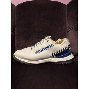 Sqairz Bold Men 13 Leather Golf Shoe White/Blue 6-Soft Spike Square Toe Design